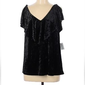Black velvet V-neck ruffle tank top